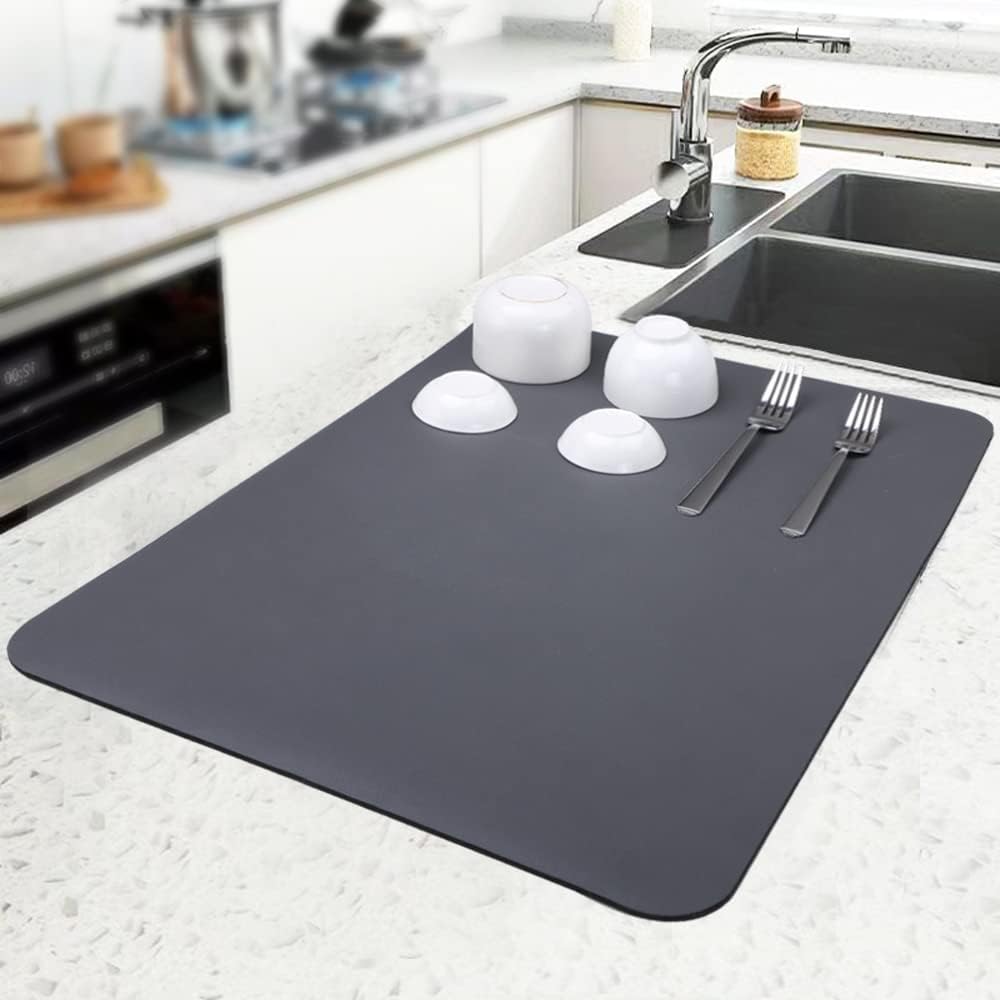 TCASH Tapete de secado de platos para encimera de cocina, 24 x 16 pulgadas, tapete de drenaje súper abosrbente, almohadilla de secado de platos