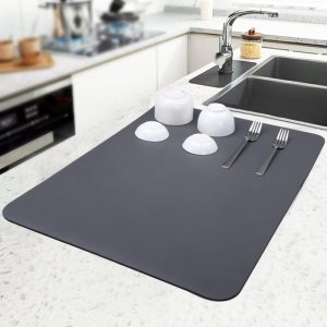 TCASH Tapete de secado de platos para encimera de cocina, 24 x 16 pulgadas, tapete de drenaje súper abosrbente, almohadilla de secado de platos TCASH Tapete de secado de platos para encimera de cocina, 24 x 16 pulgadas, tapete de drenaje súper abosrbente, almohadilla de secado de platos