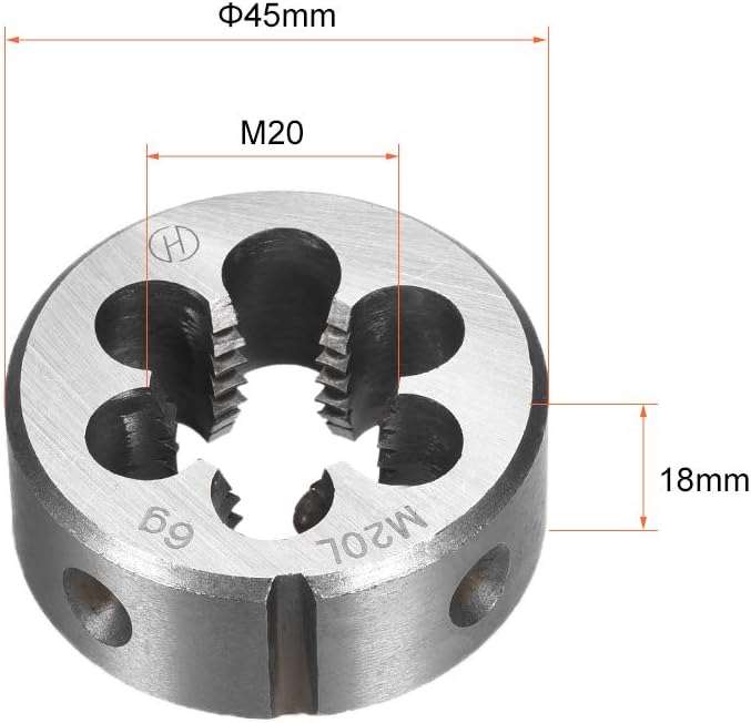 uxcell M20 x 2.5 Troquel redondo métrico, rosca de la máquina a la izquierda de rosca muere, corte de rosca de tornillo de acero de aleación Die