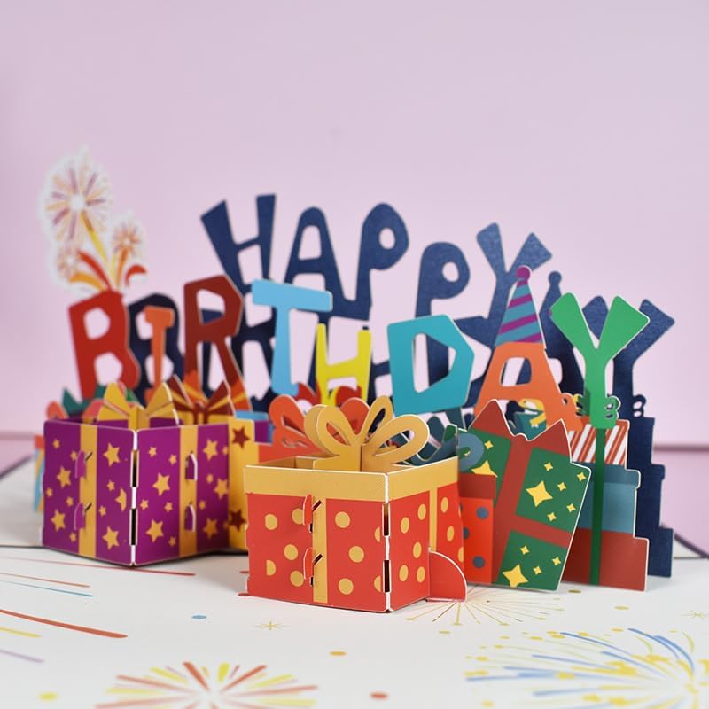 TESHUDI Tarjeta creativa 3D desplegable de feliz cumpleaños, tarjeta de cumpleaños con sobre, regalo de cumpleaños perfecto para mujeres, hombres,