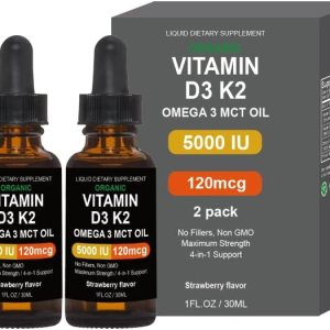 Gotas orgánicas de vitamina D3 + K2 sin OMG con Omega 3 incluye 5000 UI de vitamina D3 para una máxima fuerza, absorción más rápida y una inmunidad Gotas orgánicas de vitamina D3 + K2 sin OMG con Omega 3 incluye 5000 UI de vitamina D3 para una máxima fuerza, absorción más rápida y una inmunidad