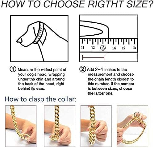 Collar de cadena para perro, acero inoxidable doradoplateado, 0.47 pulgadas de ancho, cadena de eslabones cubanos para perros, collares de