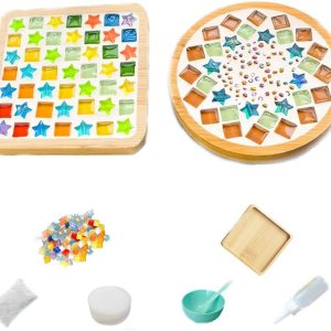 Azulejos de mosaico de vidrio, artesanías de madera para adultos, paquete de materiales de color mixto, kit de 2 piezas, decoración del hogar, regalo Azulejos de mosaico de vidrio, artesanías de madera para adultos, paquete de materiales de color mixto, kit de 2 piezas, decoración del hogar, regalo