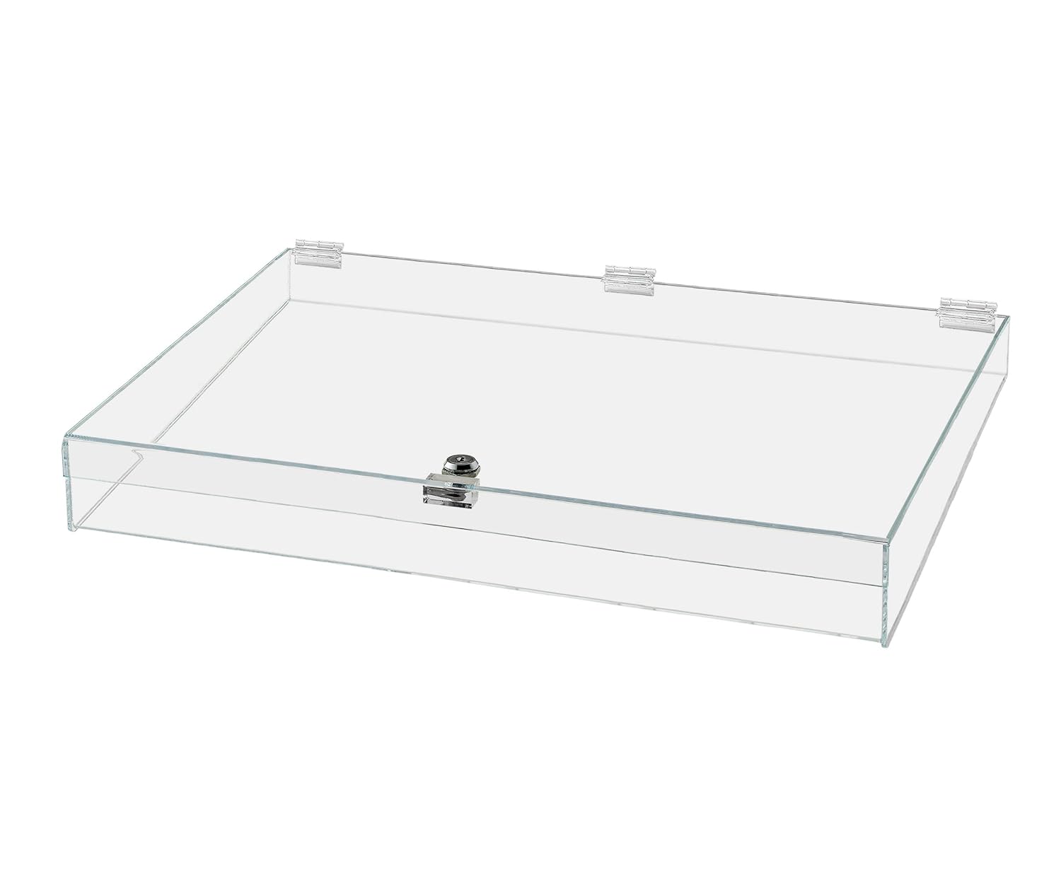 Vitrina de acrílico con cerradura con llaves, 24 x 18 x 3.75 pulgadas, bandeja rectangular transparente para encimera con tapa para ferias