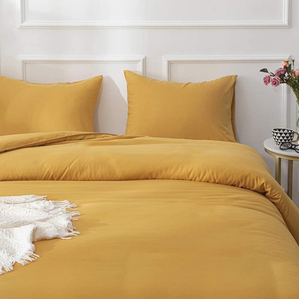 Houseri Juego de edredón amarillo mostaza, tamaño California King, color amarillo oscuro, juego de ropa de cama tamaño California King, juego de