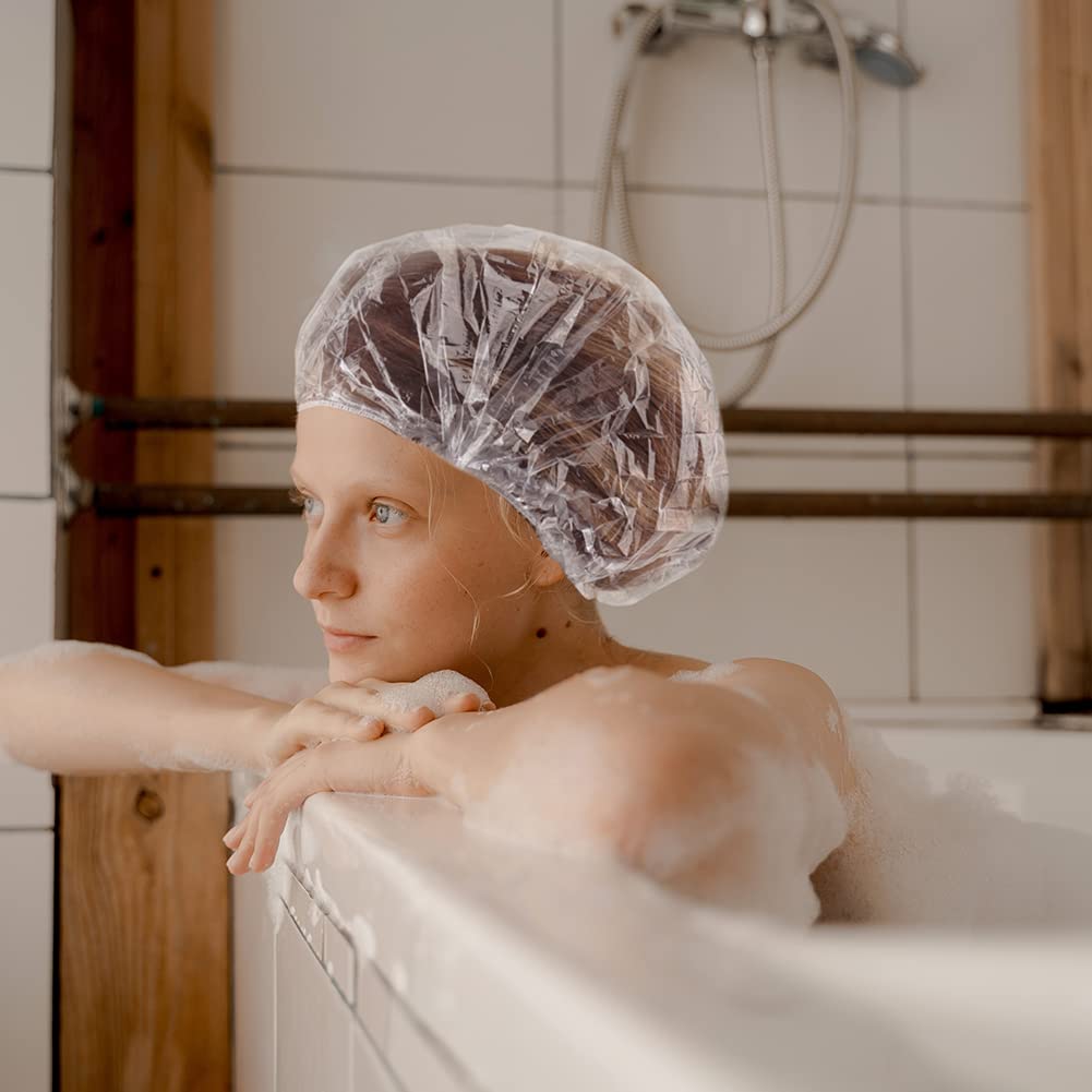 Gorro de ducha súper grande XXL, 10 unidades, desechable, de plástico, impermeable, a prueba de polvo, para spa, para mujeres, viajes, uso