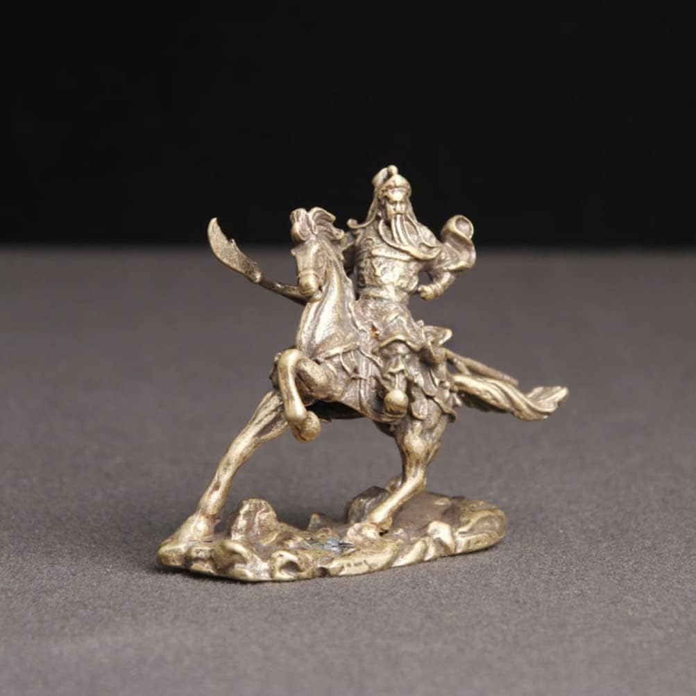 ULTNICE Regalos chinos de Feng Shui de latón para montar a caballo Figuritas de escritorio Lucky Horse Riding Estilo Artístico Decoración Guan Yu