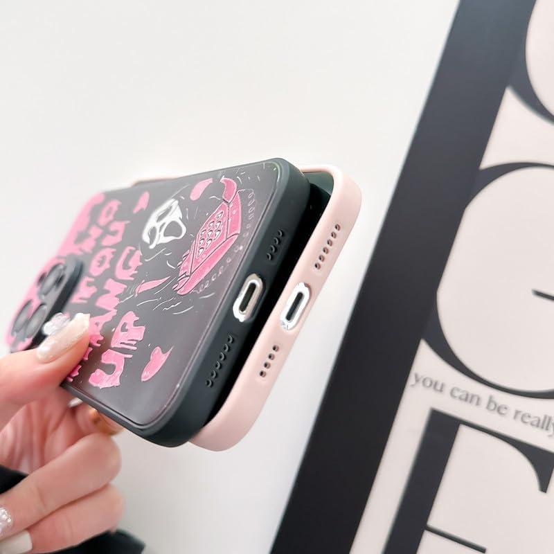 Funda con diseño de película de suspenso de Halloween para iPhone 14 Pro, funda de teléfono con diseño de fantasma y cara de terror para mujeres,