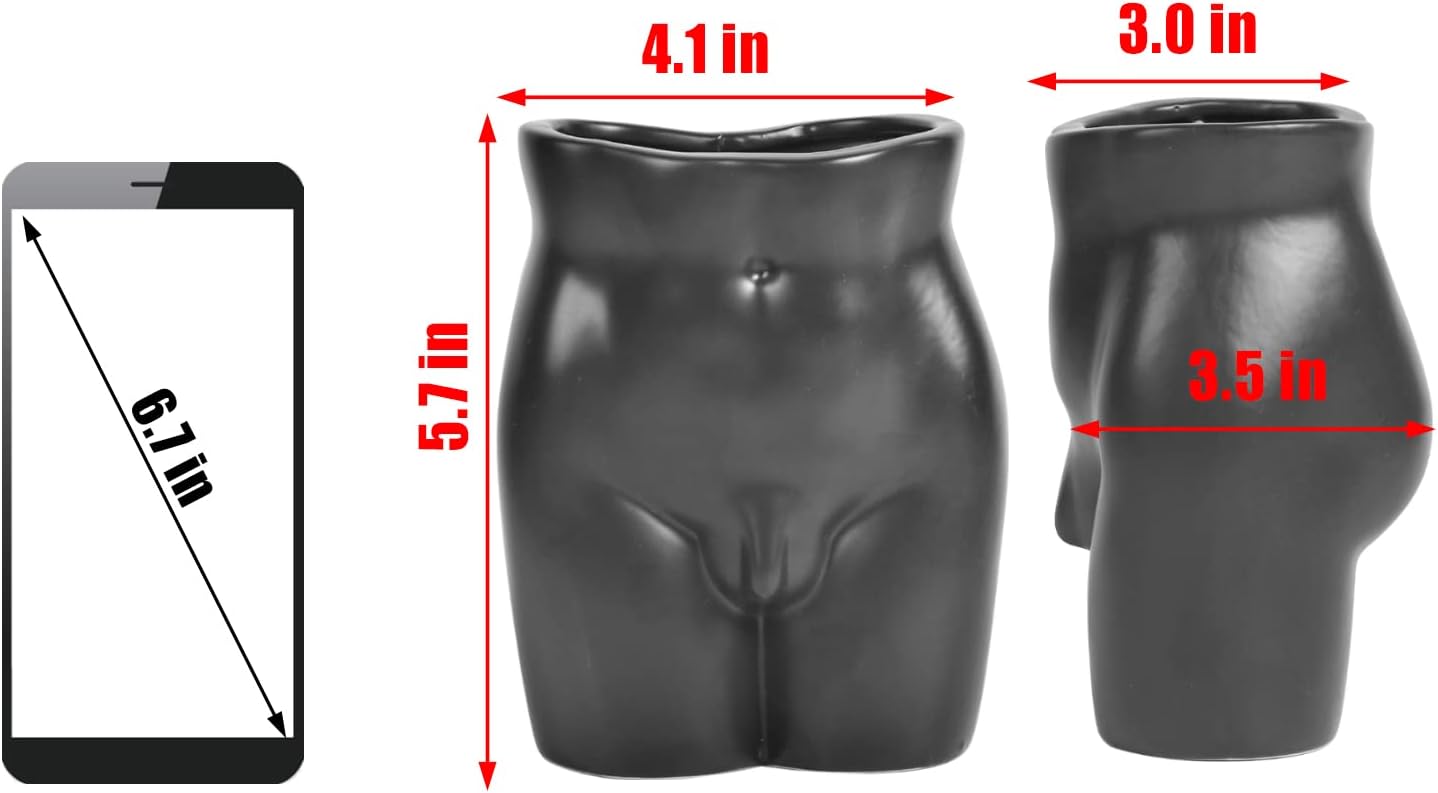 Jarrón de cerámica para flores  Jarrón de cerámica con forma masculina para decoración del hogar, 6 pulgadas, negro mate
