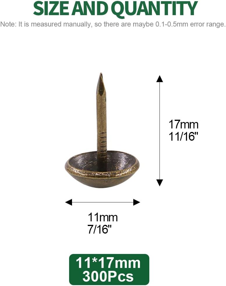 Keadic 300 piezas de 716 pulgadas de diámetro, tachuelas de tapicería antiguas para muebles tapizados, tableros de corcho o proyectos de bricolaje,
