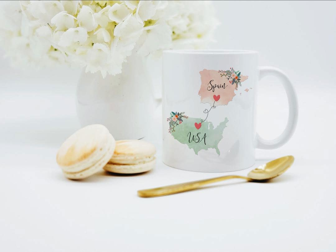 USA Spain Mug Coffee Cup Gift Best Friend Mom Girlfriend Aunt Grandma Birthday Mother’s Day Going Away Present Moving New Job Gifts (11 oz,