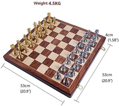 PZFC Juego de ajedrez grande de metal plegable portátil de madera para niños y adultos principiantes juego de mesa, regalos de alta gama