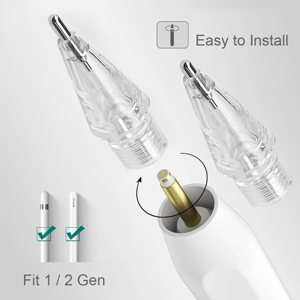 Puntas mejoradas para Apple Pencil, punta fina de metal delgado con control preciso para Apple Pencil 21 Gen iPencil (4 unidades, transparentes)