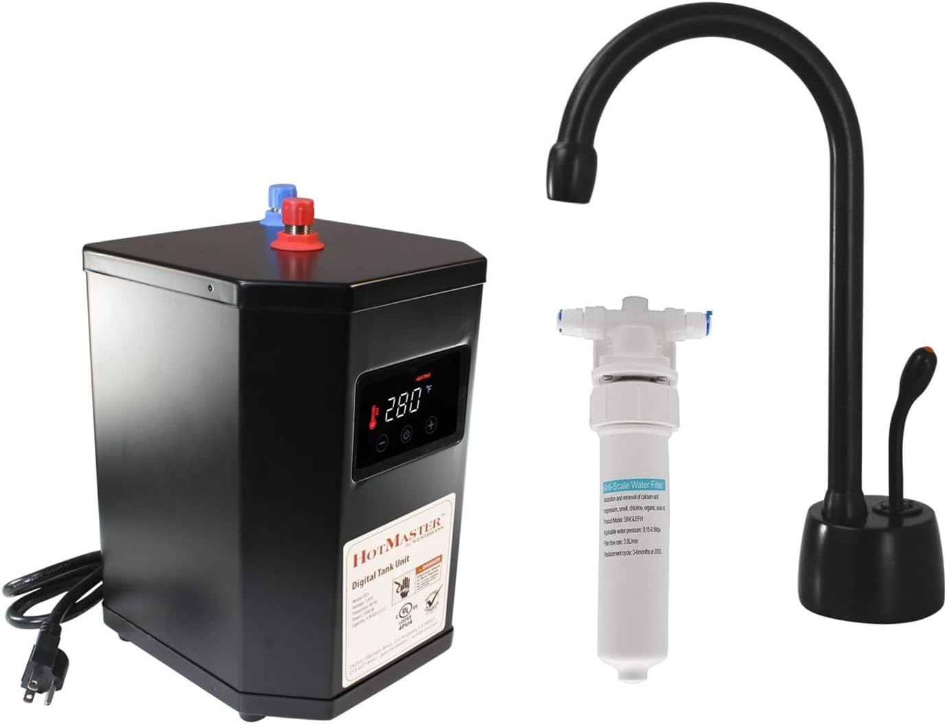 Westbrass DT1F271-62 Develosah – Grifo dispensador caliente de 9 pulgadas con 1 mango con sistema de tanque digital HotMaster DigiHot y filtro de