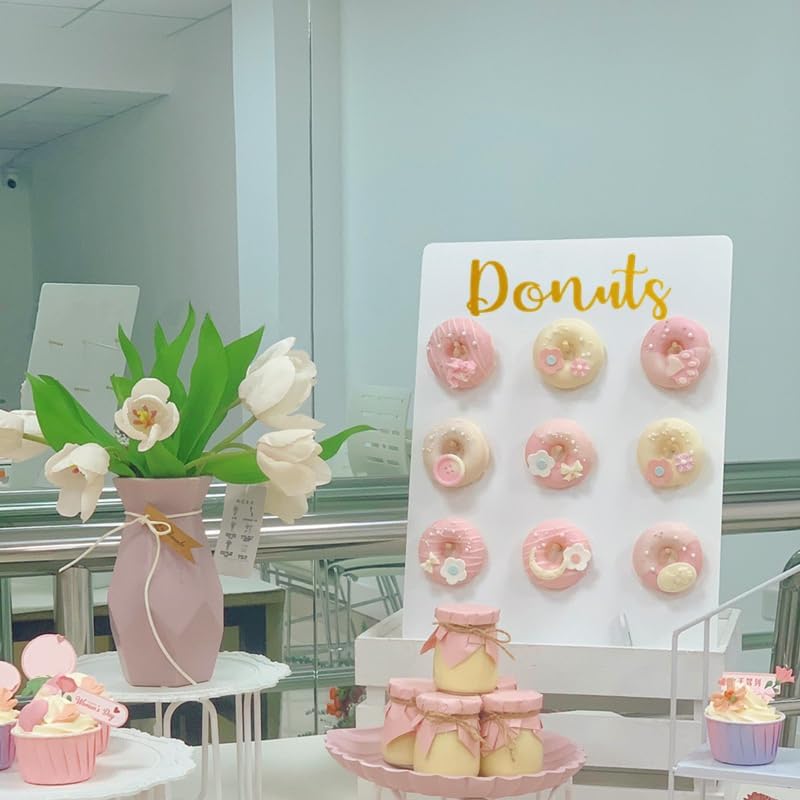 2 soportes de pared de madera con forma de rosquilla, reutilizables, rústicos, suministros de fiesta para bodas, cumpleaños, festivales, decoración