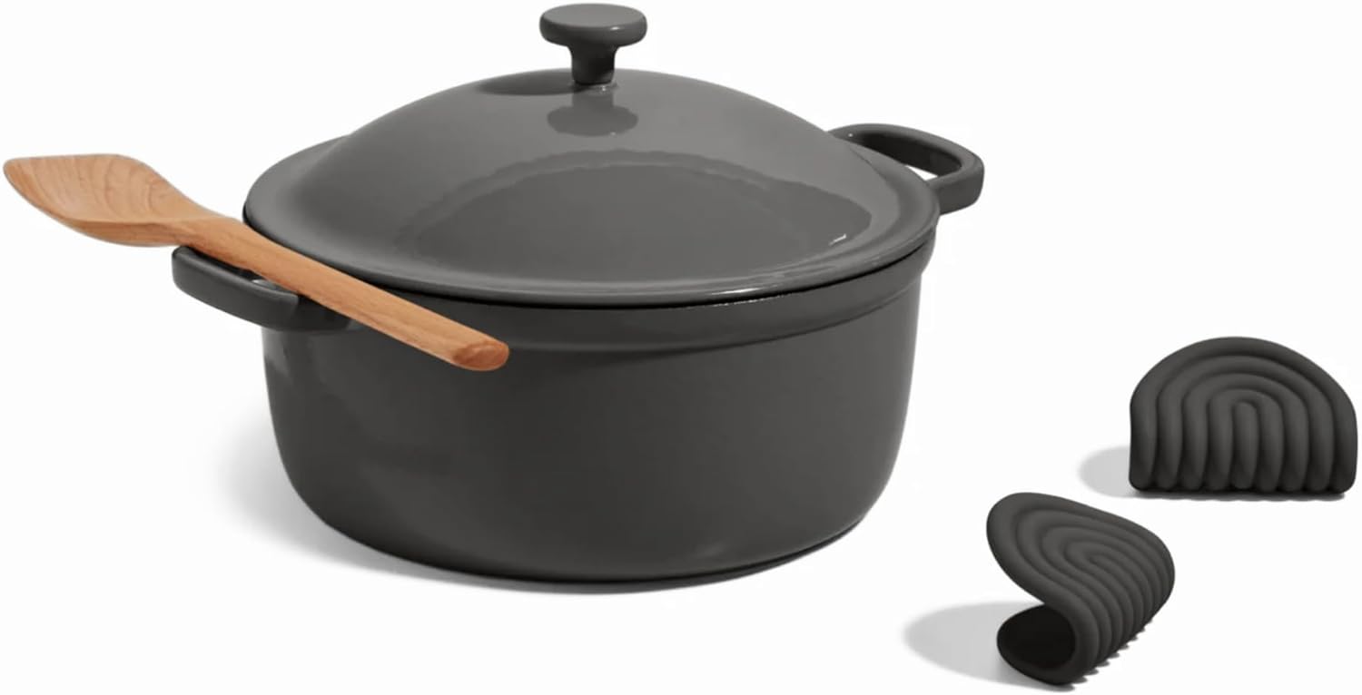 Our Place Olla perfecta de hierro fundido  Horno holandés esmaltado sin toxinas 6 en 1 multifuncional de 5.5 cuartos de galón con tapa autohilvanada