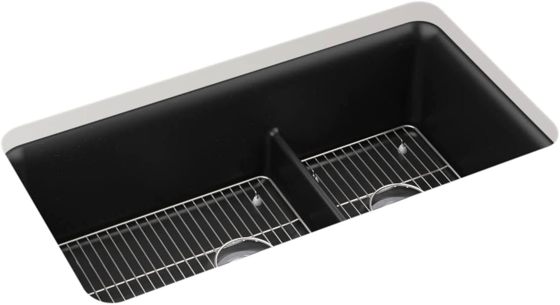 KOHLER Neoroc – Fregadero de cocina de doble tazón de montaje inferior, fregadero compuesto con división inteligente, cuenco de doble desplazamiento