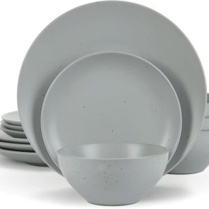 Famiware Moon – Juego de vajilla para 4, 12 piezas de cerámica con diseño moteado, juego de platos mate, apto para microondas y lavavajillas, gris Famiware Moon – Juego de vajilla para 4, 12 piezas de cerámica con diseño moteado, juego de platos mate, apto para microondas y lavavajillas, gris