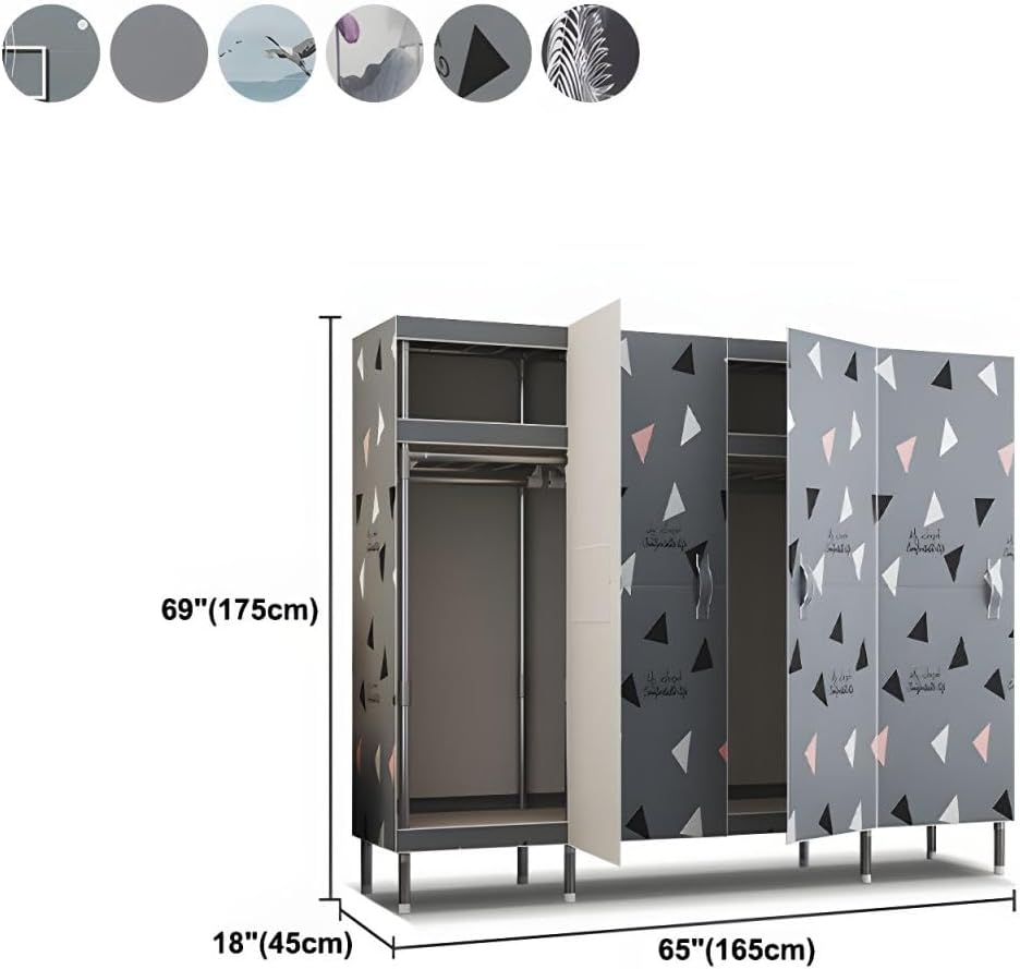 LAKIQ Armario para dormitorio, armario con puertas para colgar, estilo contemporáneo, tela con marco de acero, armario organizador de tela y armario