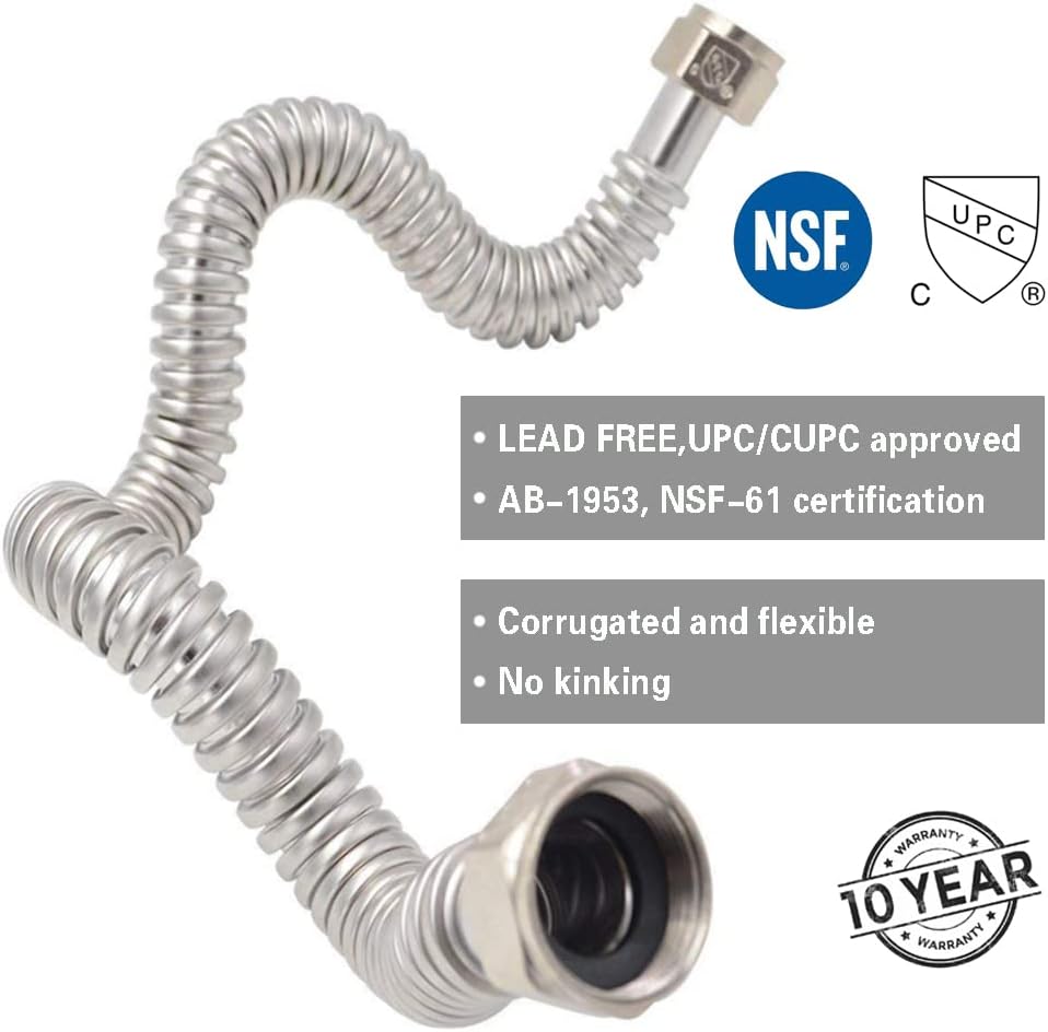 Conector de calentador de agua corrugado de acero inoxidable flexible para calentador de agua, suavizador de agua, 34 pulgadas FIP x 34 pulgadas