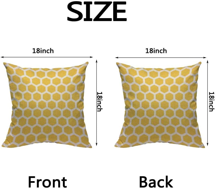 HOSNYE Funda de cojín con diseño de panales de abeja, color amarillo y blanco, patrón abstracto de algodón y lino para sofá, cama, sofá, automóvil,