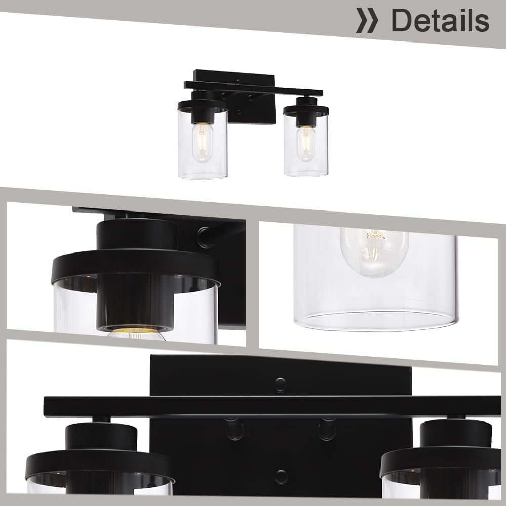 2 lámparas de pared para baño de luz negra con pantallas de vidrio transparente, iluminación de granja, apliques de pared para sala de estar