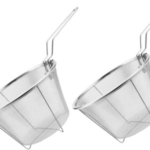 Cesta de freír de acero inoxidable, colador de alambre redondo, freidora de virutas de alambre, fregadero de acero inoxidable, 2 uds Cesta de freír de acero inoxidable, colador de alambre redondo, freidora de virutas de alambre, fregadero de acero inoxidable, 2 uds