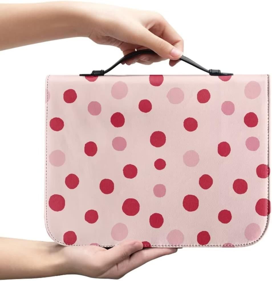 Funda de cuero para la Biblia para hombres, funda de Biblia con patrón de bola roja, bolsa grande para la Biblia con asa bolsa de mano para la