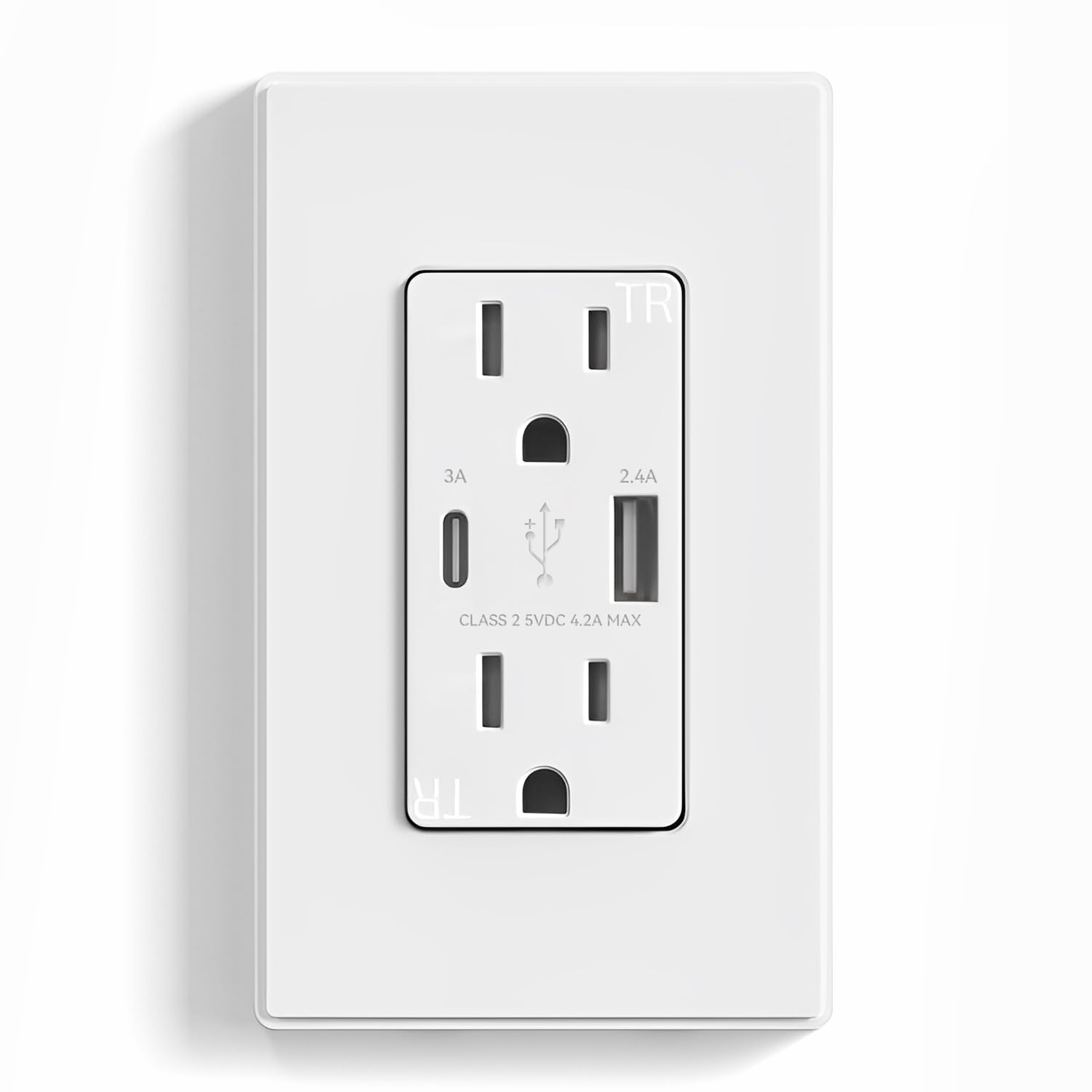 ELEGRP Cargador USB de pared, receptáculo USB con puertos USB tipo A y tipo C, enchufe dúplex de 15 amperios resistente a manipulaciones NEMA 5-15R,