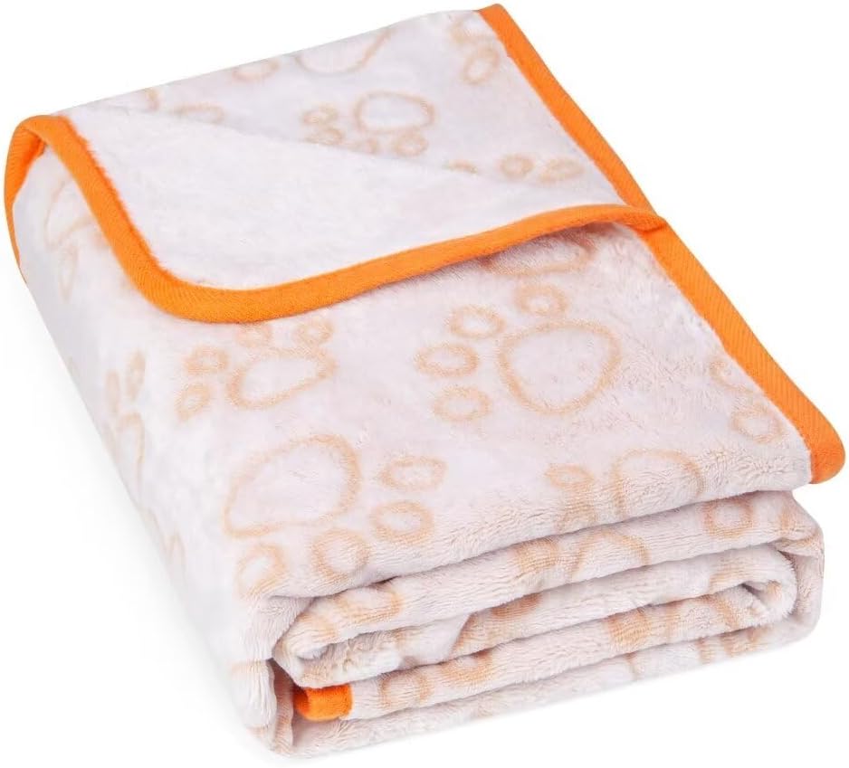 Stuffed Manta suave de alta calidad para perro, con franela beige lindo estampado de patas, 24 x 32 pulgadas, manta para gatos, suministros para