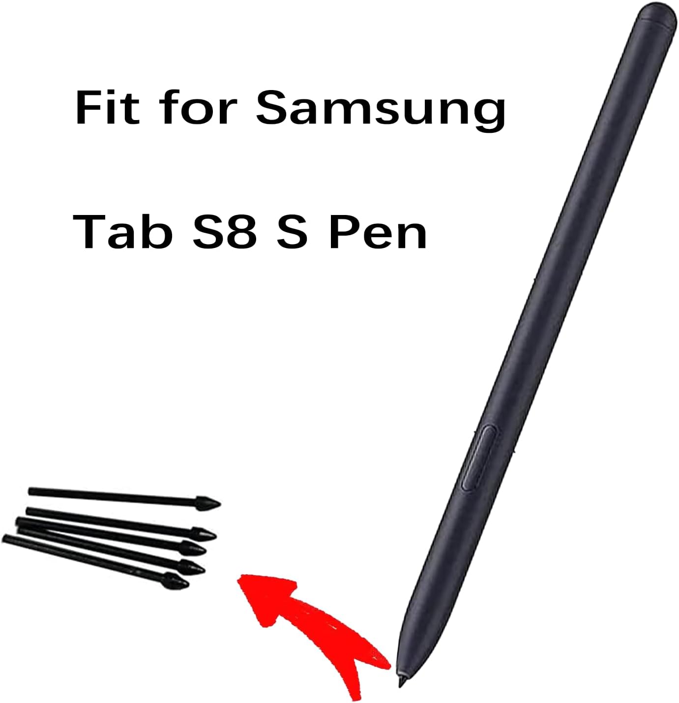 Paquete de 5 puntas de repuesto negras para bolígrafo Tab S8, compatibles con Samsung Galaxy Tab S8, puntas de repuesto + 1 pinza