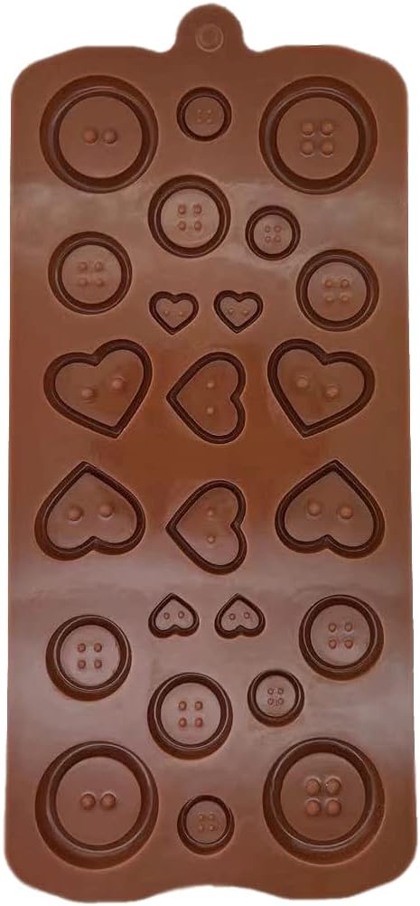 Marrón 2 botones de silicona redondo y corazón chocolate DIY molde Baby Shower Fondant Cute Sugar Craft Chocolate Chip