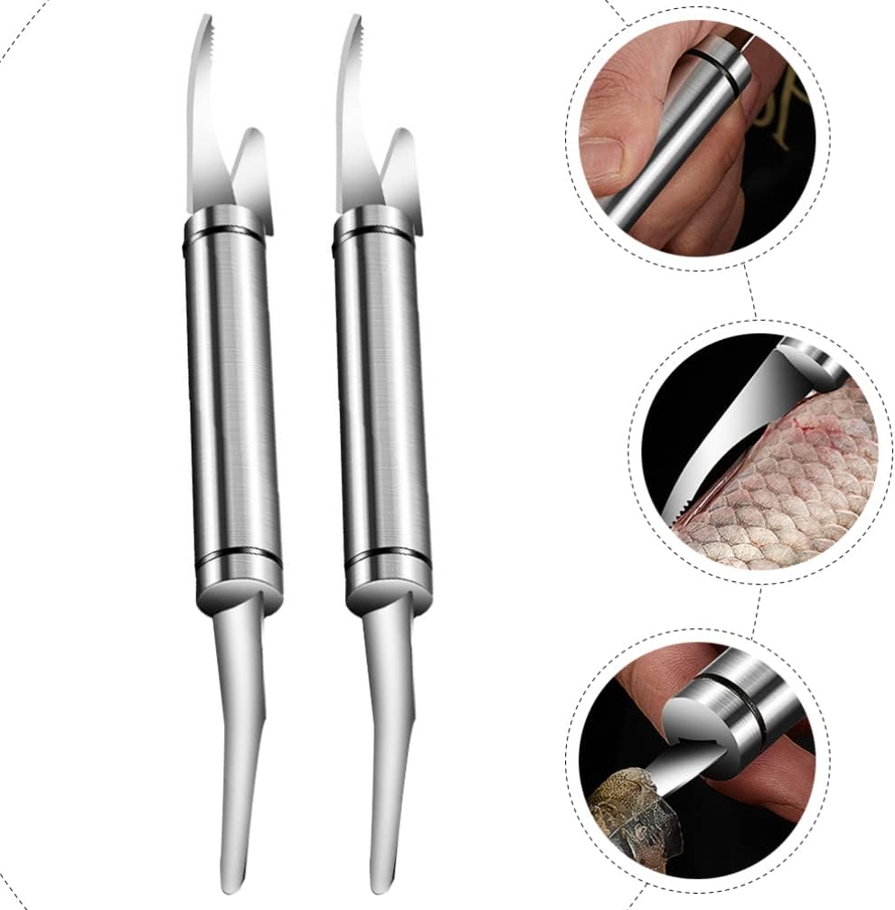 Hemoton 3 cuchillos de pescado de camarón de acero inoxidable para camarones, herramienta peladora multifunción, removedor de escamador de pescado