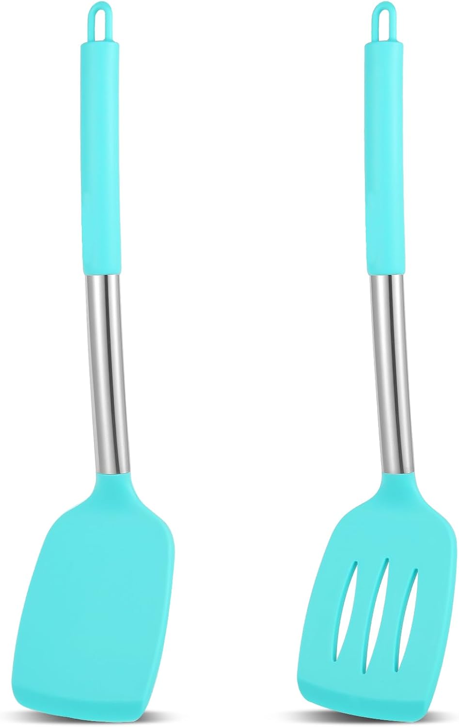 2 espátulas sólidas de silicona, espátulas de cocina ranuradas antiadherentes, utensilios de cocina resistentes al calor de 600 F, utensilios de