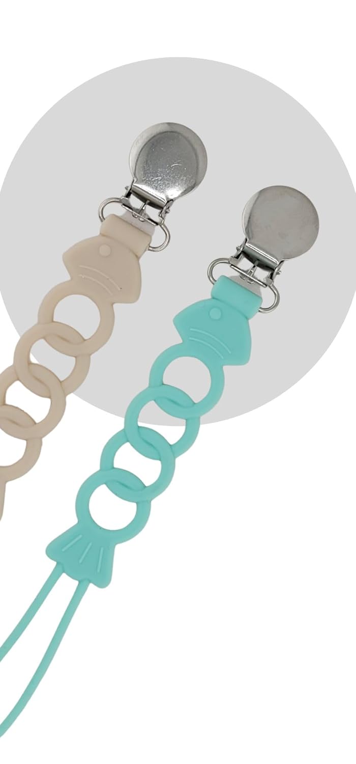 Pinza para chupete de silicona para bebés, niños y niñas, para recién nacidos, cumpleaños, baby shower, juego de 2 con clip de metal (peces)