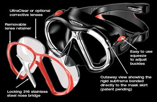Atomic Aquatics – Máscara de buceo SubFrame de ajuste medio con lentes ultra transparentes