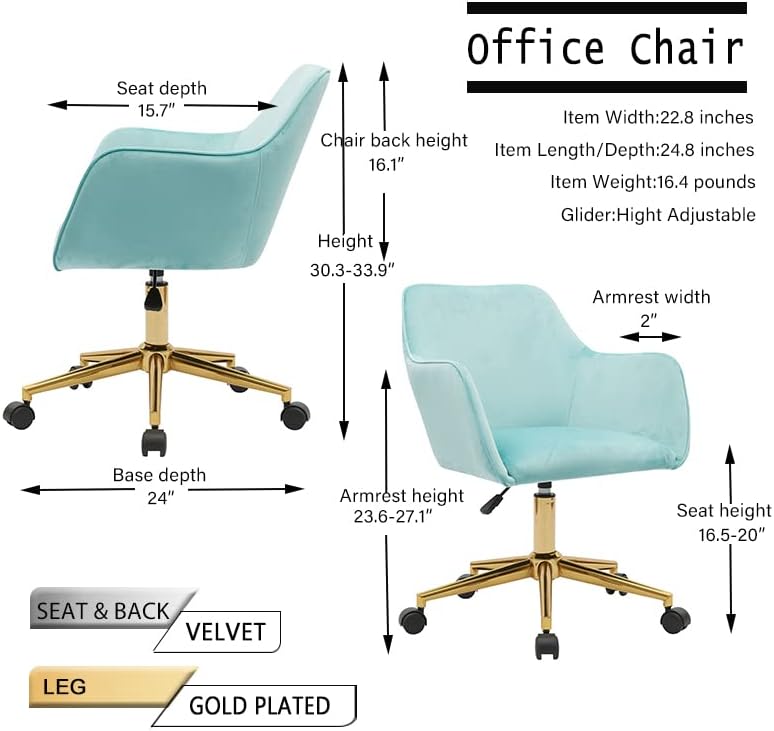 Yoluckea Silla moderna de terciopelo para oficina en casa, silla giratoria ajustable para sala de estar, bonita silla de escritorio para