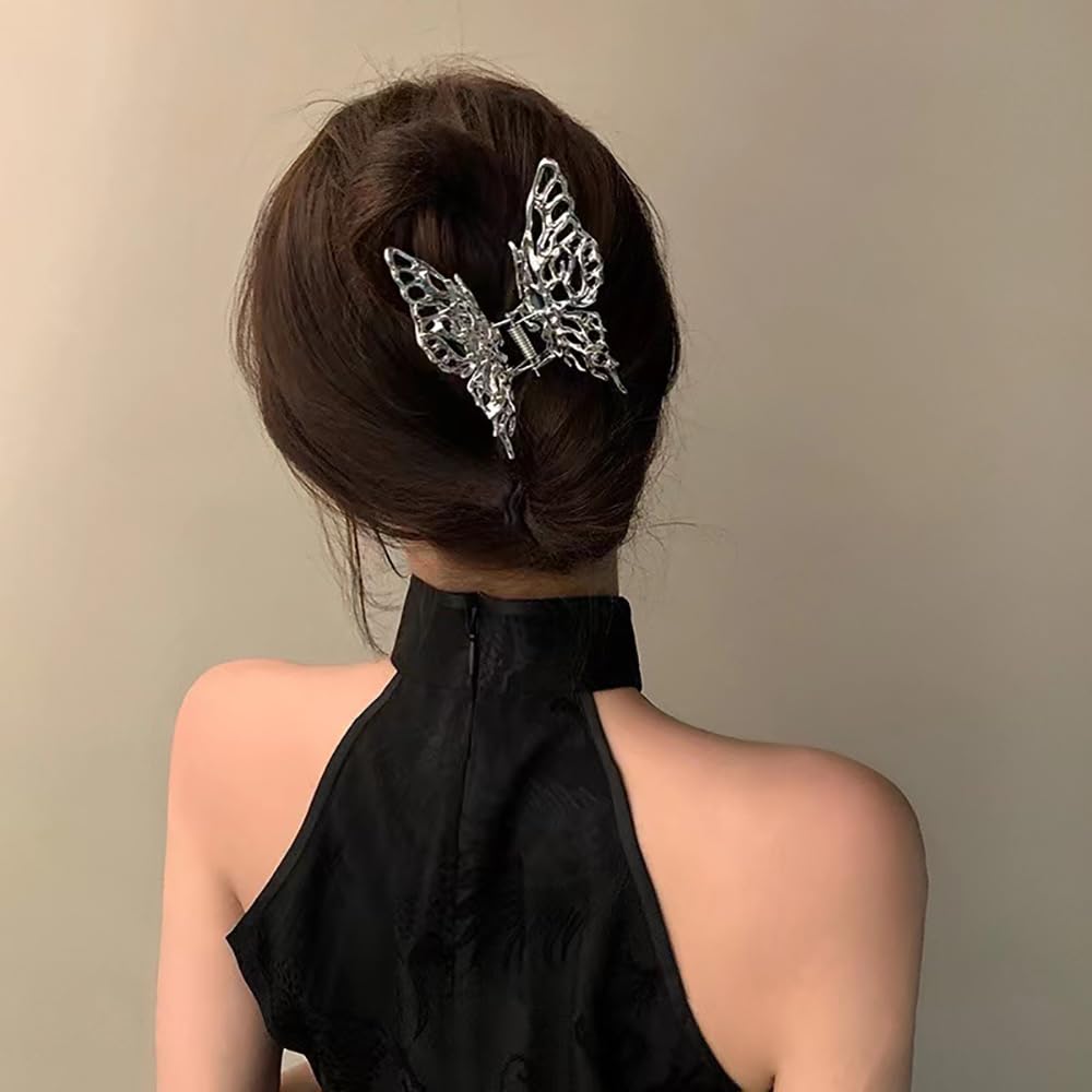 Pinzas para el cabello de mariposa para mujer, 2 piezas grandes, antideslizantes, fuertes, de metal, con diseño de mariposa, lindas pinzas para el