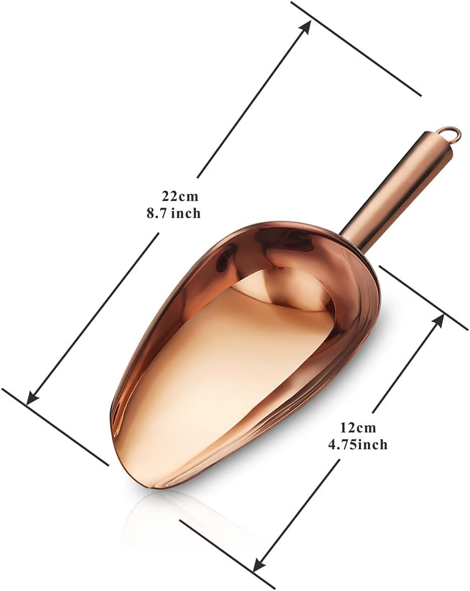Berglander Cuchara de hielo de acero inoxidable oro rosa de 6 onzas, cuchara de hielo de metal chapado en cobre de titanio para máquina de hielo,