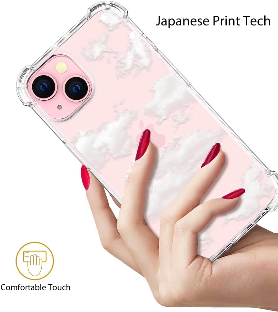Funda compatible con iPhone 15 Plus, linda nube transparente para mujeres, diseño femenino, bonita funda de silicona transparente para teléfono,