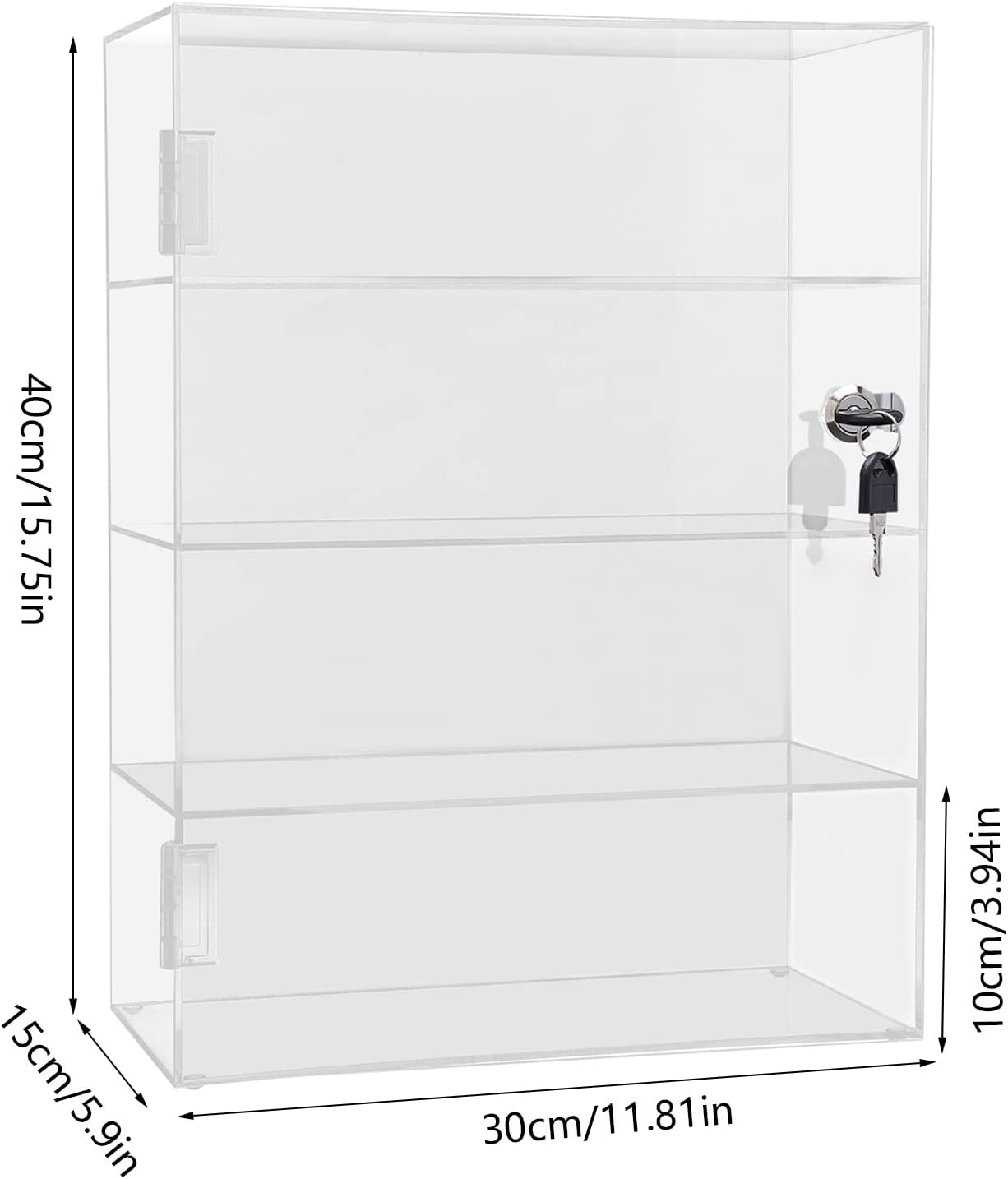 Vitrina de acrílico transparente de 4 capas con cerradura, figura de joyería de acrílico cuboide, vitrina, caja organizadora de encimera, soporte a