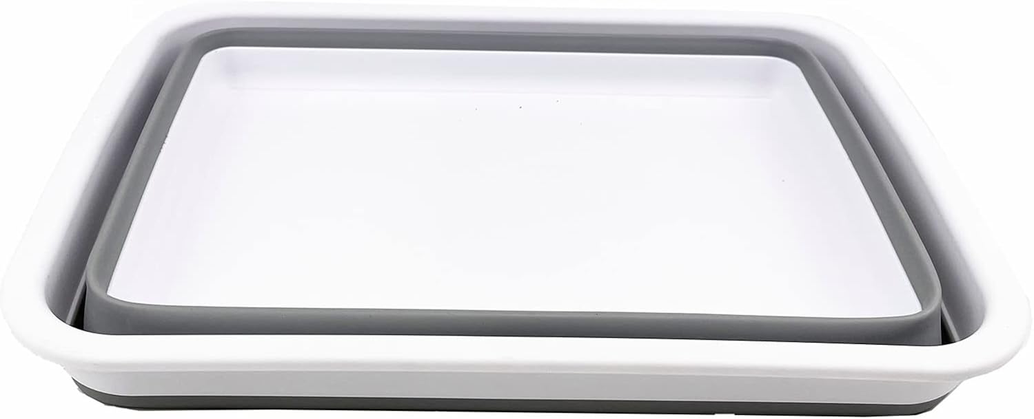 SAMMART Juego de 2 piezas de cocina y exterior escurridor de platos plegable con tablero escurridor y bañera de plástico plegable (2, gris)