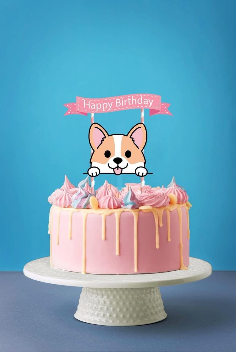 Kawaii Corgi Cake Topper para niños  Lindos suministros de fiesta de cumpleaños para perros  Decoración de cumpleaños temática de perros
