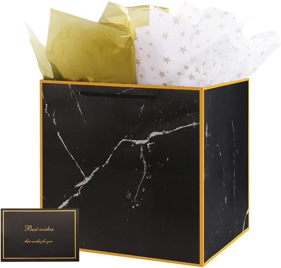 Bolsa de regalo extragrande de mármol superior, bolsa de regalo gigante cuadrada de 11.8 pulgadas, bolsa de regalo grande XL, bolsas de regalo extra
