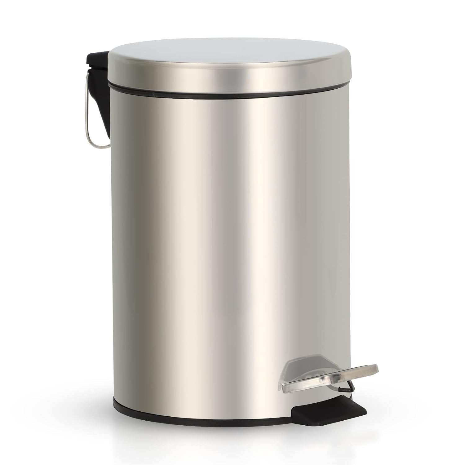 Gzdisbek Cubo de basura redondo de metal de 8 litros2.11 galones con pedal y tapa de cierre suave, cubo de basura de acero inoxidable cepillado