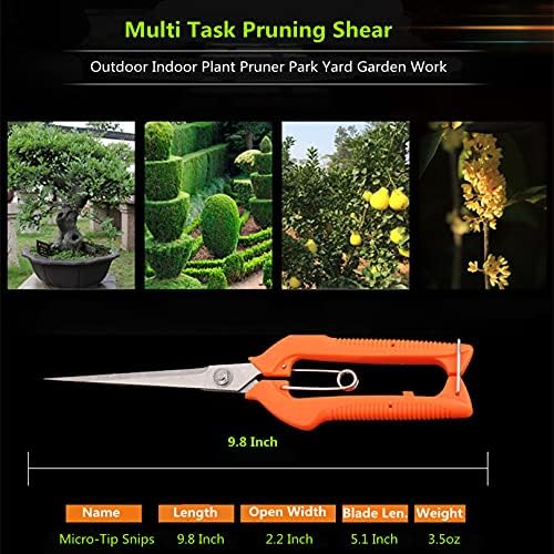 Podadora manual de jardinería de 9.8 pulgadas, tijeras de podar con hoja de acero inoxidable recta alargada, tijeras de micropunta para espacio