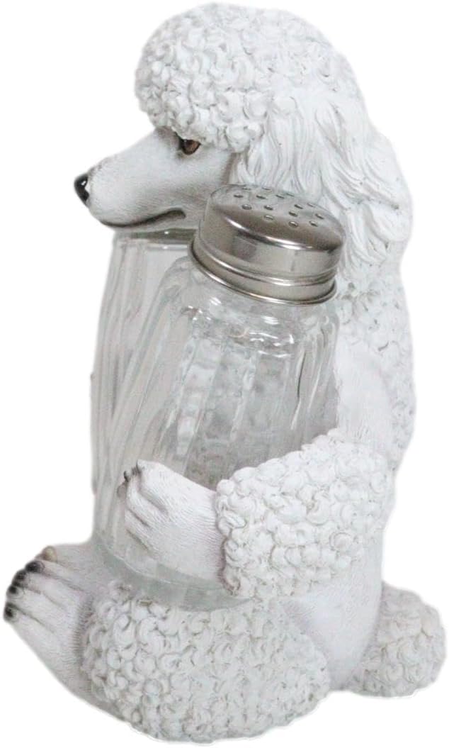 Ebros – Figura realista de cristal para perros caniches franceses blancos arreglados para salero y pimentero, 6.25 pulgadas de alto, caprichoso