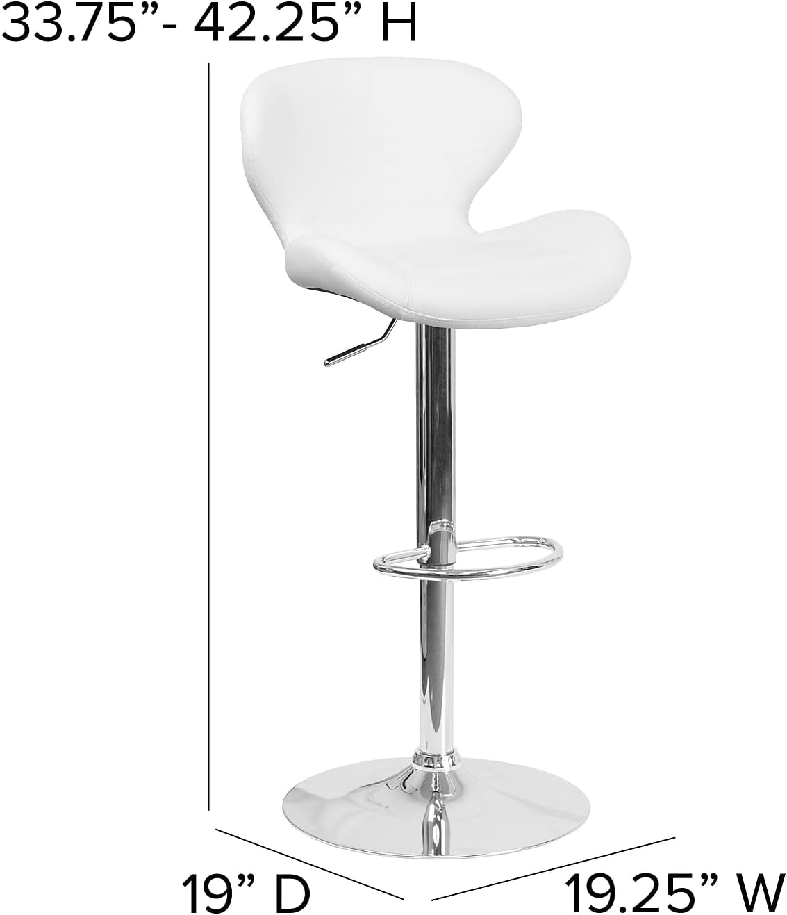 Flash Furniture Contemporáneo vinilo negro Altura Ajustable Taburete con Base Cromada, Vinilo, Blanco (White Vinyl)