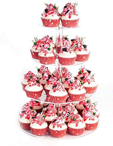 YestBuy Soporte redondo de acrílico para cupcakes de 4 niveles con base, soporte para cupcakes de alta calidad, torre de acrílico para cupcakes,