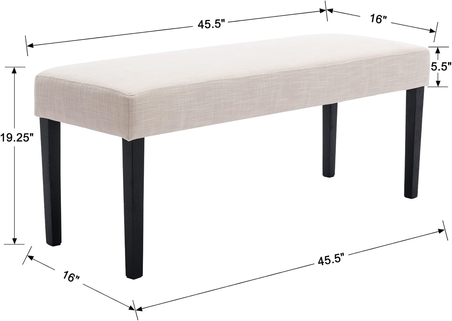Wahson Juego de 2 bancos de comedor tapizados de lino de granja, asiento de comedor de 45 pulgadas de largo con patas de madera negra, beige